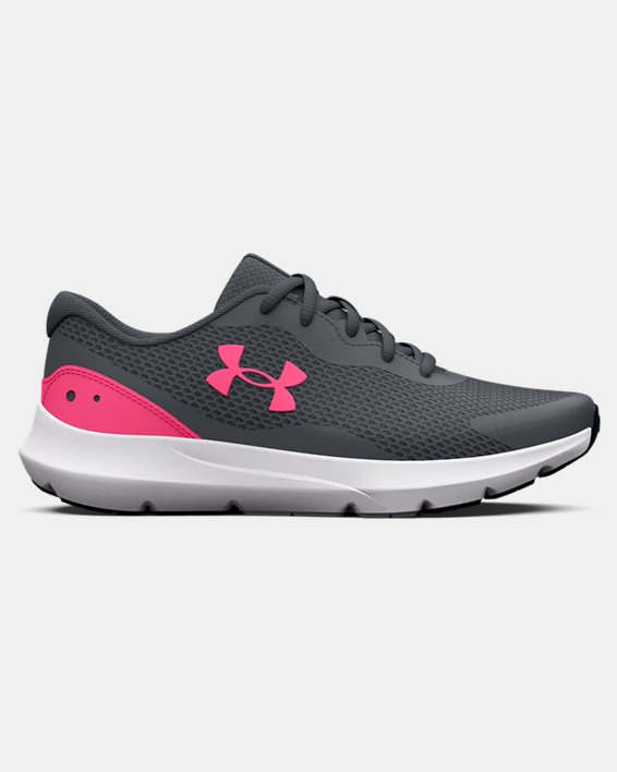 Girls' Grade School UA Surge 3 Running Shoes in Gray image number 0